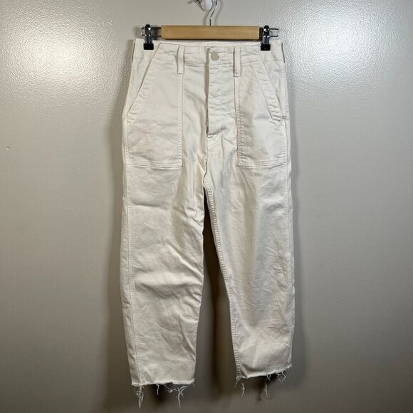 Mother Patch Pocket Private Ankle Fray Pants Size 25 Creampuffs Ivory High Rise - Picture 2 of 14